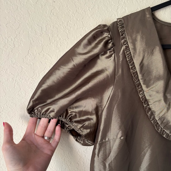 Anthropologie | Porridge Women's Short-Sleeve Collared Taffetta Mini Dress XLP - Picture 7 of 9